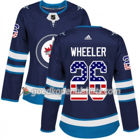 Winnipeg Jets Blake Wheeler 26 Adidas 2017-2018 Navy Blauw USA Flag Fashion Authentic Shirt - Dames